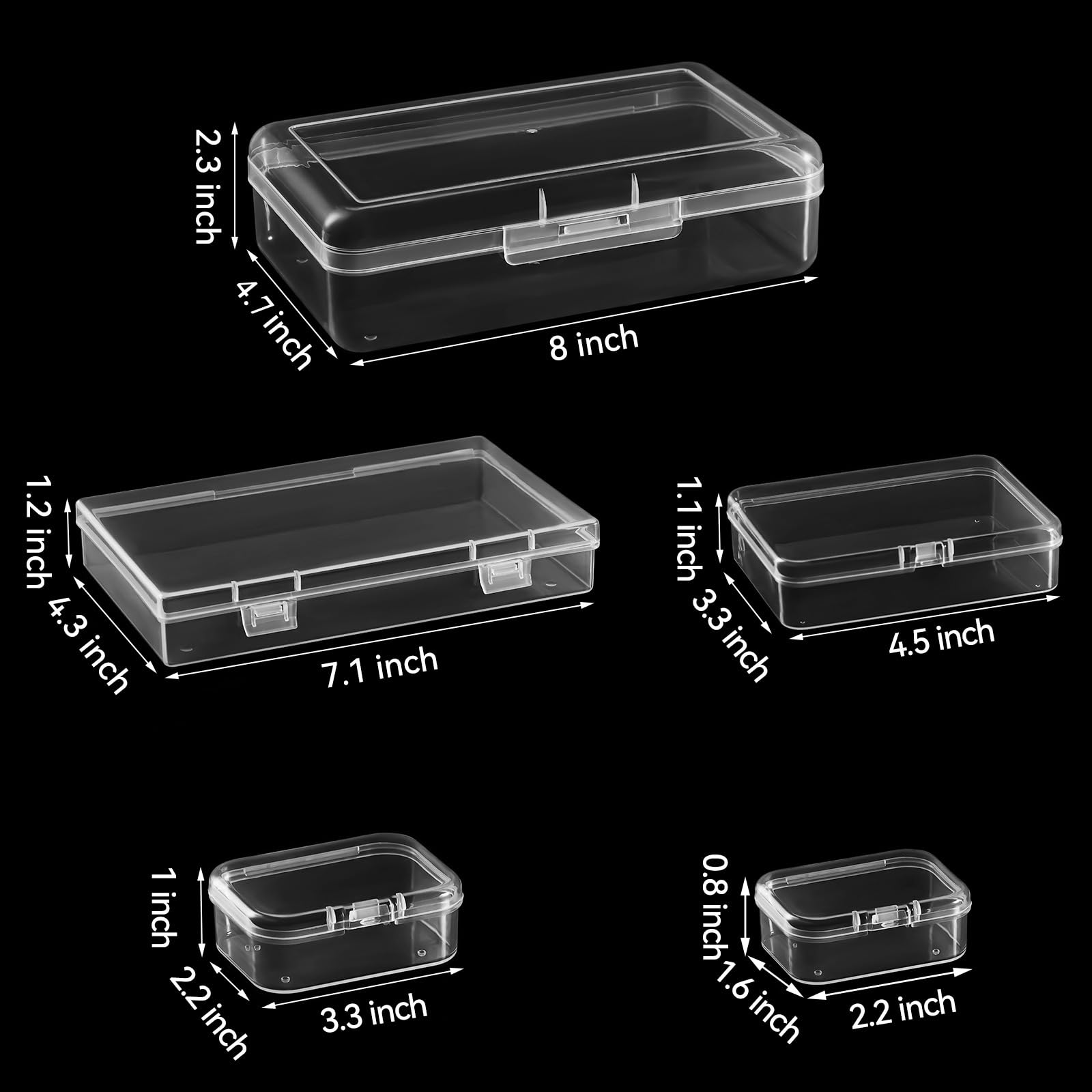 Goodma 42 Pieces Mixed Sizes Rectangular Empty Mini Clear Plastic Organizer Storage Box Containers with Hinged Lids for Small It