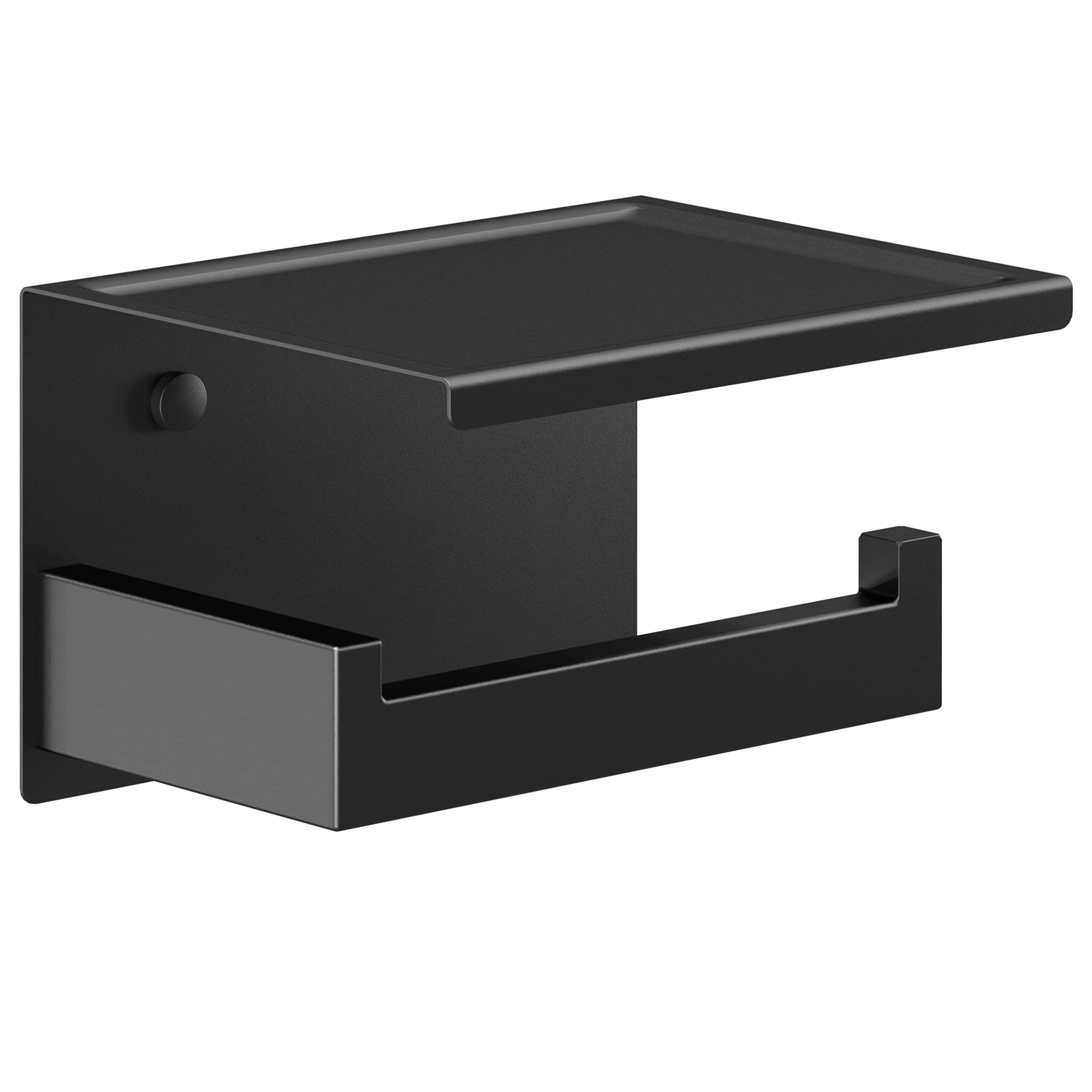 Hitslam Matte Black Toilet Paper Holder, Stick On Toilet Paper Roll Holder With Shelf, Self Adhesive Modern Toilet Paper Holder