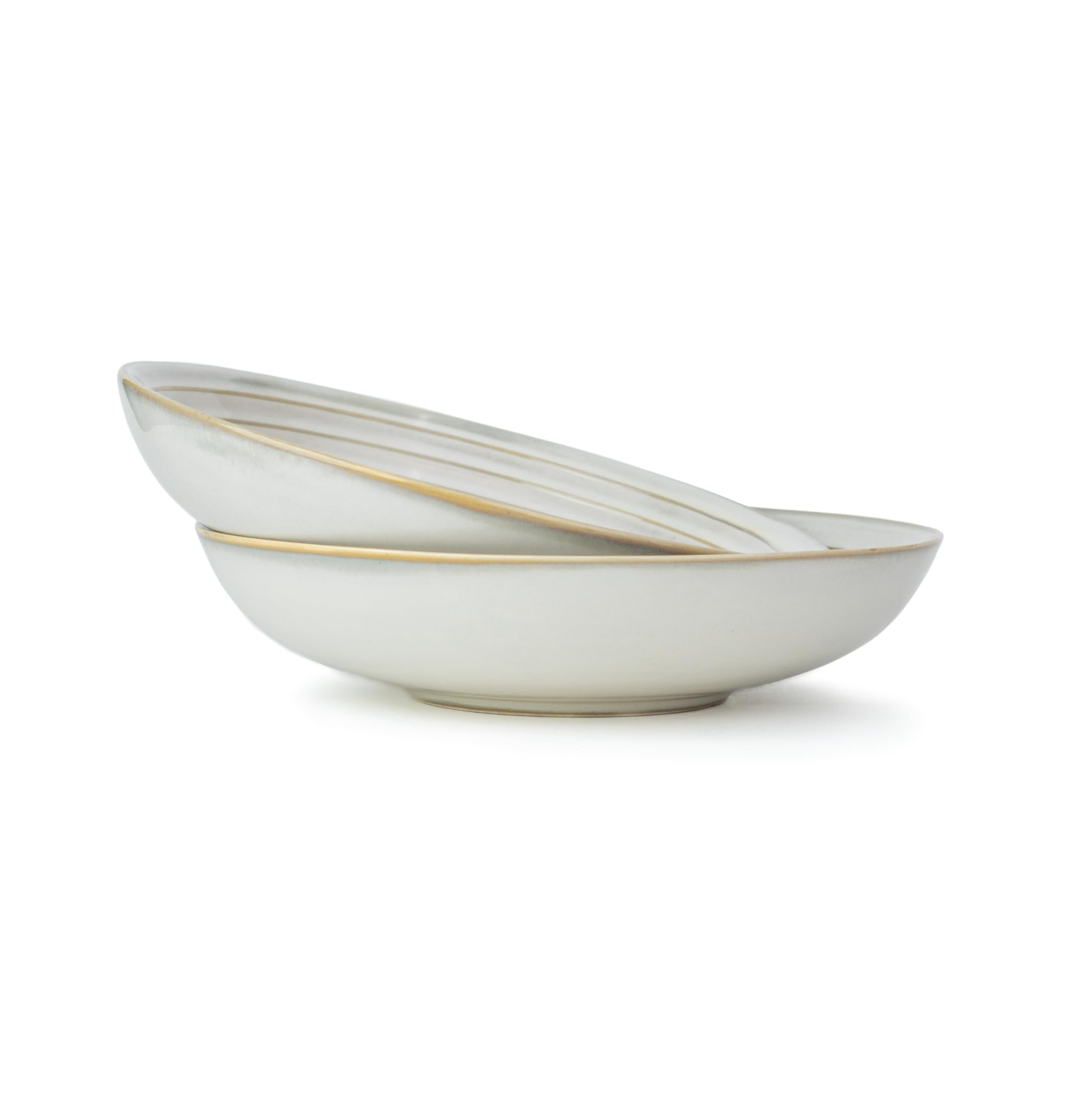 Shay Ceramic Pasta Bowl Set, 21Cm, 2 Pieces, White | Glossy Finish | Porcelain Ceramic Serving Bowls | Pasta Plate (Reactive Pas