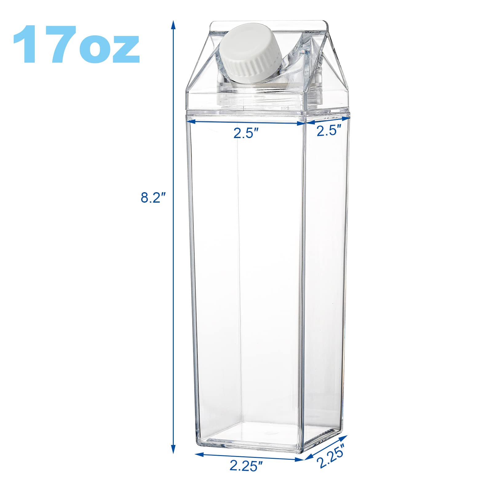 Yarlung 6 Pack Milk Carton Water Bottle, 17 Oz Clear Plastic Milk Box Portable Square Juice Bottle For Outdoor Sports Travel Cam