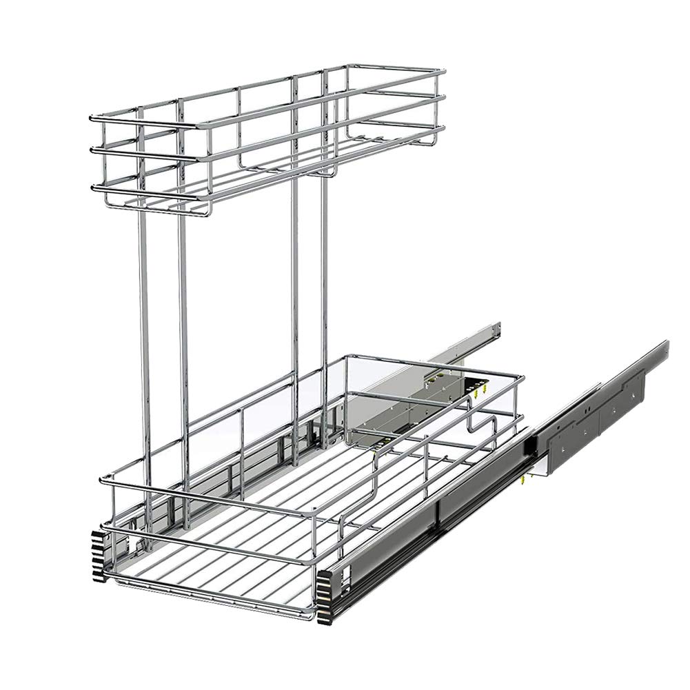 Under Sink Organizer 9''W X18.5''D,Pull Out Cabinet Organizer 2 Tier,Under Sink Slide Out Organizer Chrome Plated, Under Kitchen