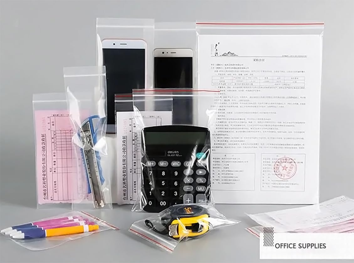 Glun Zip Lock Pouch Reusable Transparent Plastic Bags, Strong Zip Lock Storage Pouches And Durable Side Press Seal Pack Of 100 P