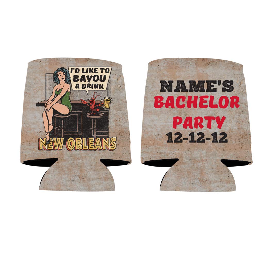 Custom Bachelor Can Coolers - New Orleans Bachelor Party Can Cooler - I'D Like To Bayou A Drink Can Cooler (12)