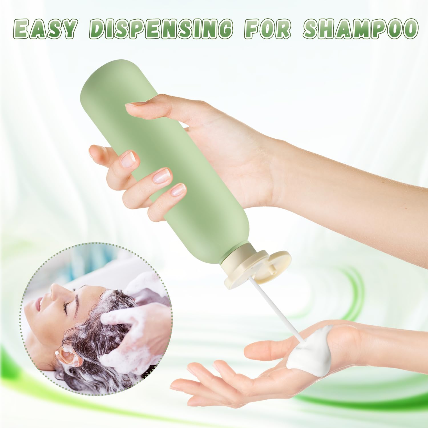 USRommaner 8.8 oz/260ml Plastic Travel Shampoo Bottle,9 Pack Green Empty Refillable Squeeze Bottles with Flip Cap,Lotion Contain