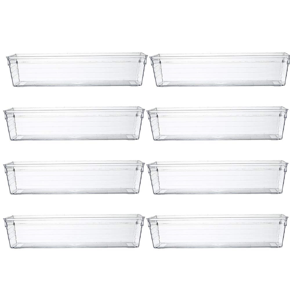 Backerysupply Clear Plastic    Drawer Organizer Tray   for Vanity Cabinet   (9 ''   3 ''   2 '',Set of 8),Storage Tray for Makeu