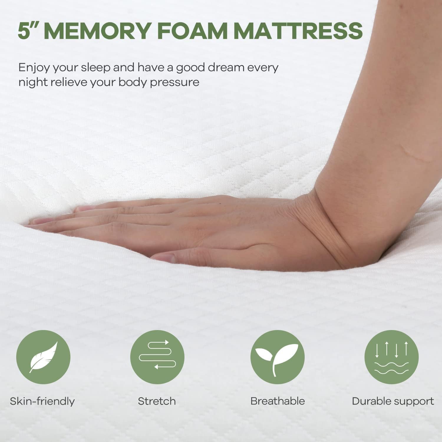 Nchanmar 5 Inch Twin Gel Memory Foam Mattress Pressure Relieving, Cooling Gel Foam, Certipur-Us Certified, Bed-In-A-Box, White