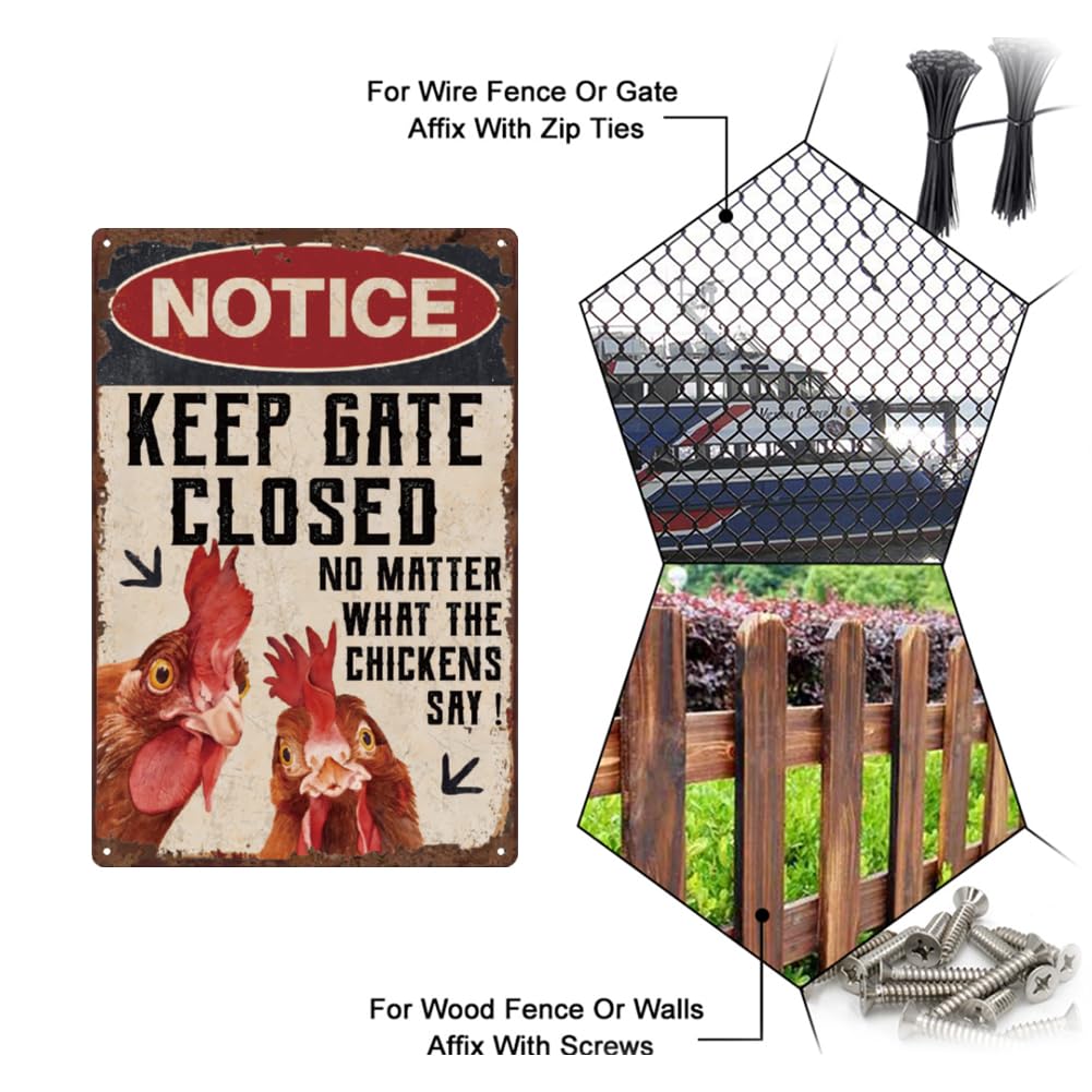 SUPERDANT Funny Chicken Coop Tin Sign Notice Signs Retro Metal Poster Vintage Country Art Sign Keep Gate Closed No Matter What T