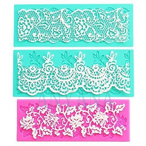 Anyana Set Of 3 Sugar Edible Cake Silicone Fondant Impression Lace Mat Cake Decorating Mold Gum Paste Cupcake Topper Tool Icing