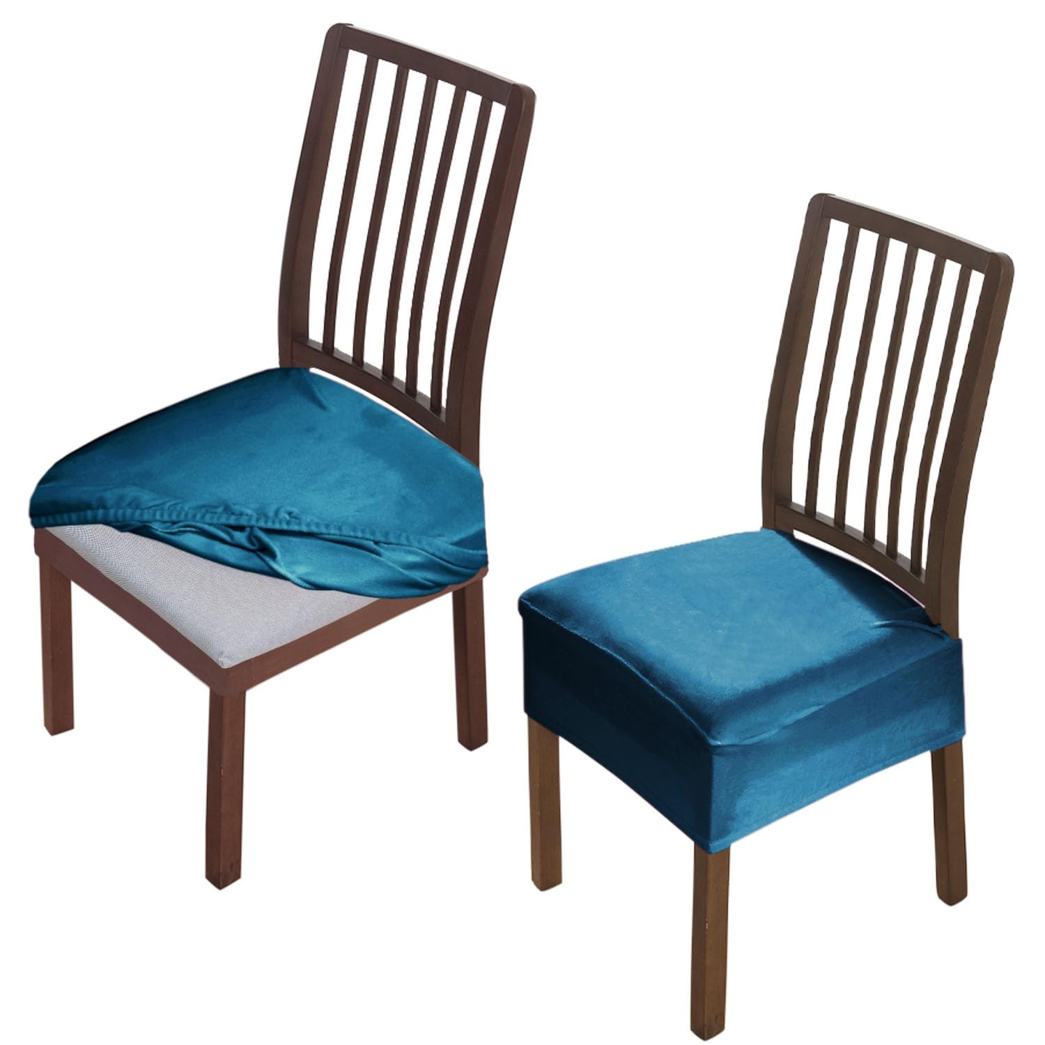 Hokipo Original Velvet Dining Chair Seat Cover, Stretch Fitted, Removable Washable Furniture Protector Slipcovers, Set Of 2, Pea