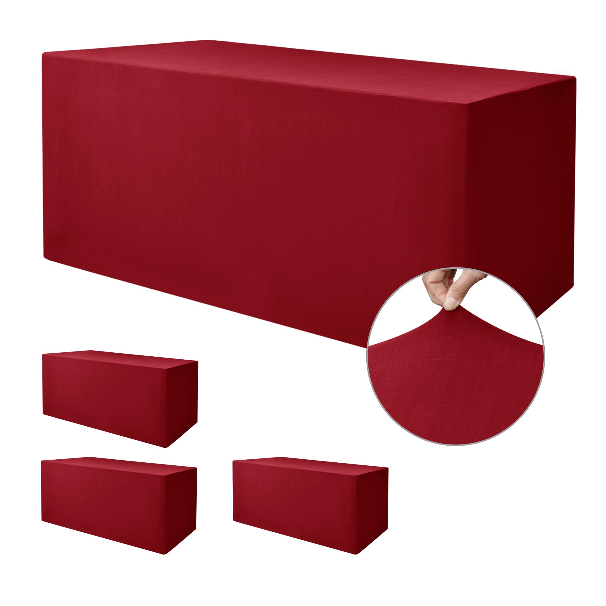 Nasitos Fitted Red Tablecloths for 6 Foot Tables - 72 x 30 Inch - 4 Pack Stretch Spandex Rectangle Table Clothes, Wrinkle Resist
