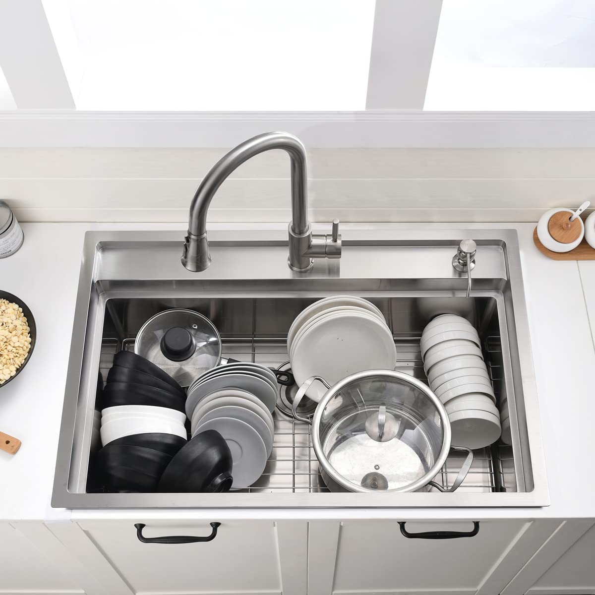 33 Inch Drop In Kitchen Sink Splash Guard Workstation - Vokim Single Bowl Kitchen Sink 16 Gauge Stainless Steel 10'' Deep Handma