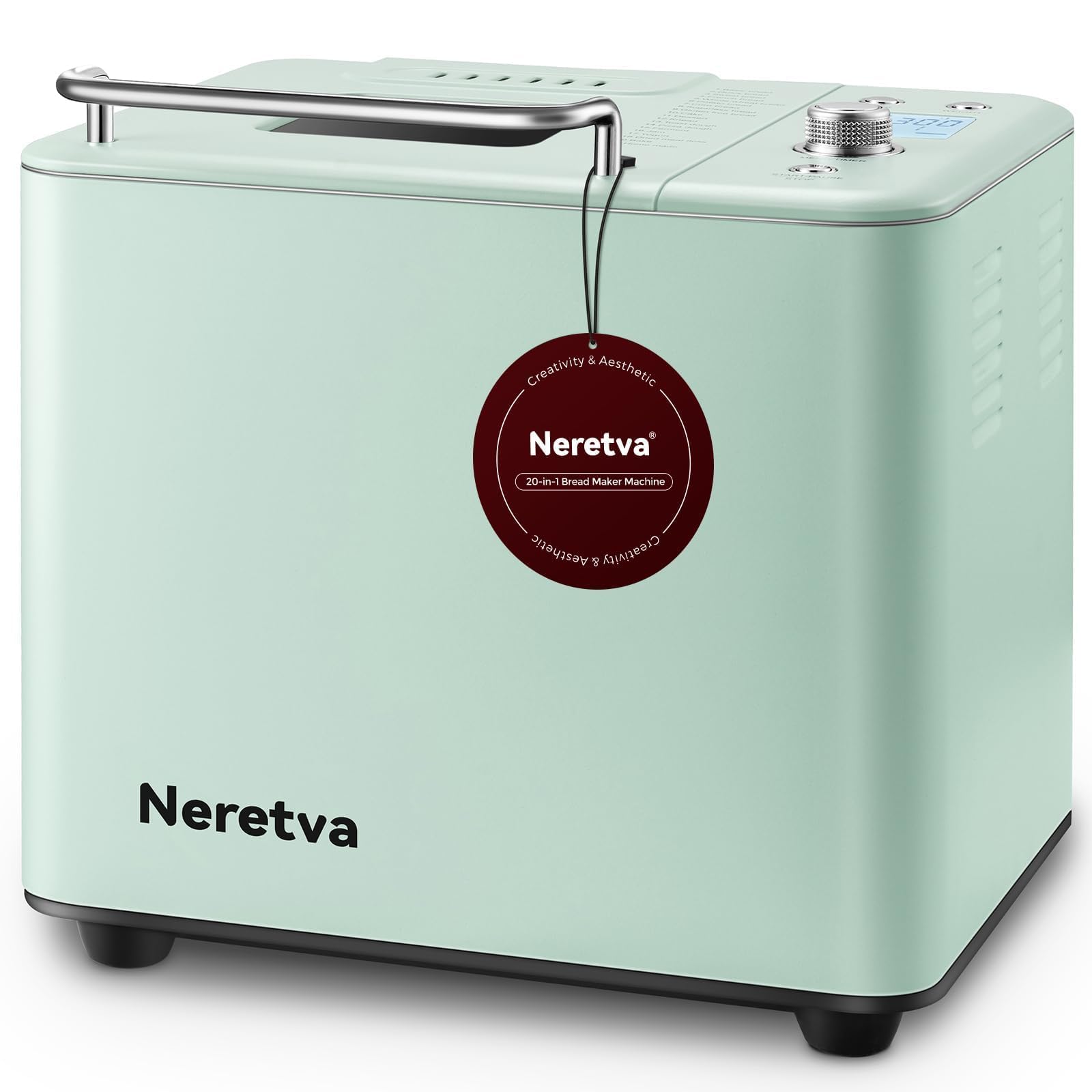Neretva Bread Maker, 20-in-1 2LB Bread Machine Dual Heater & Nonstick Ceramic Pan Bread Makers Machine All Metal Compact for Glu
