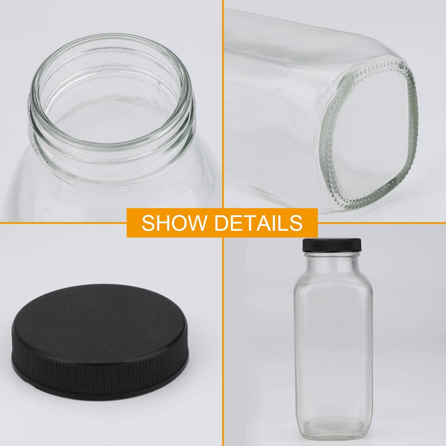 8 Oz Glass Bottles,Reusable Glass Water Bottles With Airtight Lids,Vintage Drinking Bottles For Smoothies,Kombucha,Tea,Juicing B