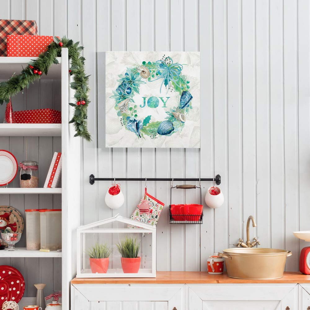 Renditions Gallery Joy Seashell Wreath Wall Art, Blue & Green Winter Artwork, Ocean & Beach Themed Christmas, Premium Gallery Wr