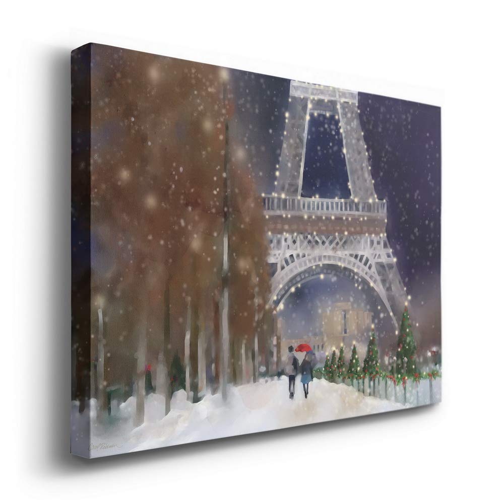 Renditions Gallery Canvas Love Wall Art Home Paintings & Prints Snowy Festive Eiffel Tower Modern Glam Romantic Wall Hanging Dec