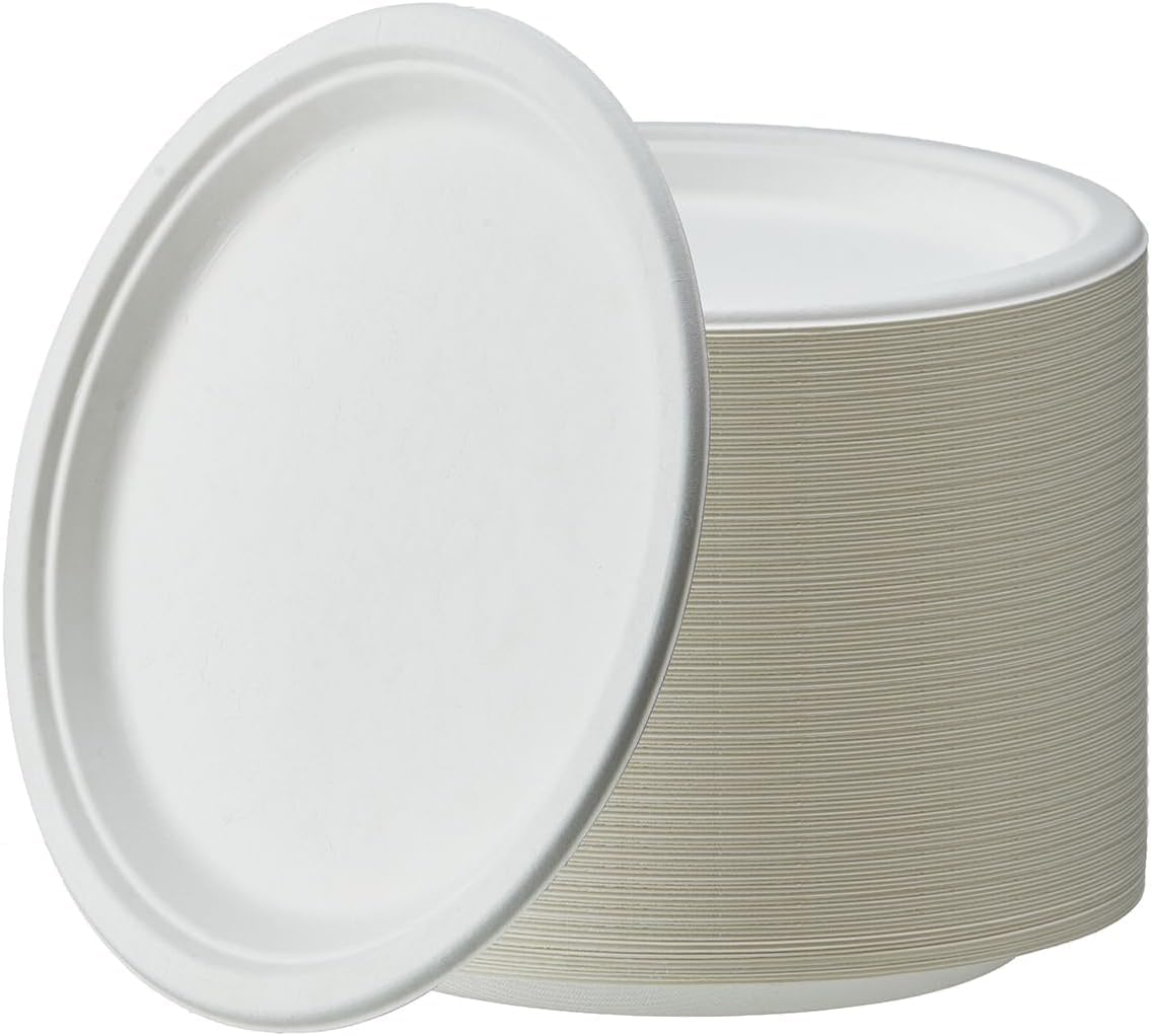 Sanwalsa [10 Inch, 15 Count, Round, OffWhite Disposable Bagasse Paper Plates | EcoFriendly Sugarcane Paper Plates For Wedding,
