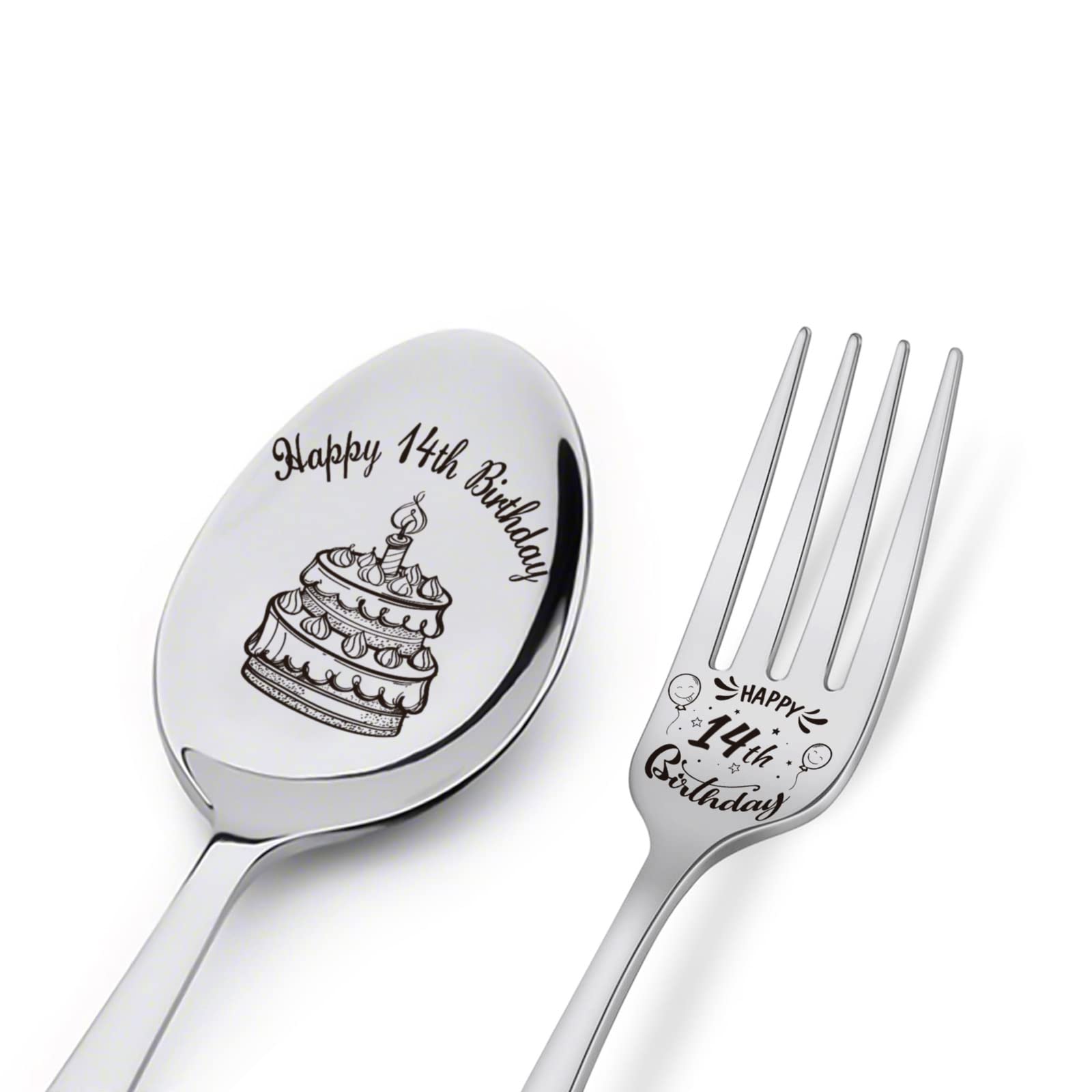 Happy 14Th Birthday Spoon&Fork Gifts Engraved Spoon&Fork Personalized Birthday Gifts For Son Daughter Sister Brother Friends