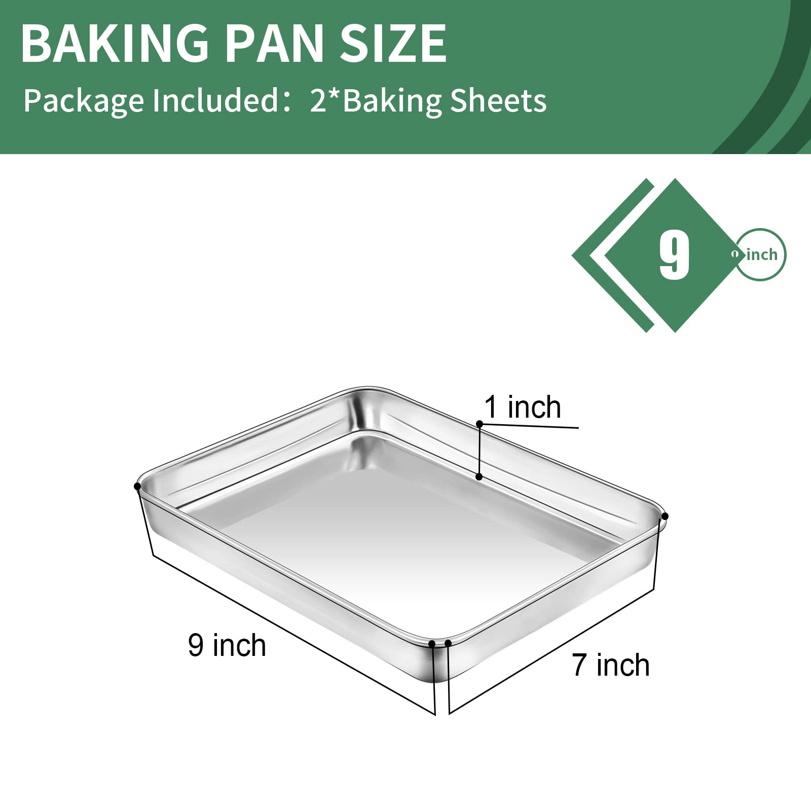 HKJ Chef Stainless Steel Baking Sheets Set of 2, 9x7x1 inch, Silver, Non-Toxic, Easy Clean Cookie Pans for Toaster Oven