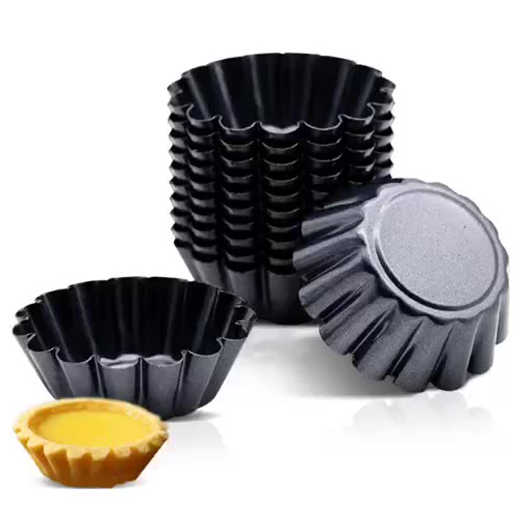Mggi 12 Packs Egg Tart Mold, Size 2.6 X 0.9Inch, Non-Stick Pan Carbon Steel Egg Tart Molds, Mini Pie Mould, For Pies, Chinese Eg