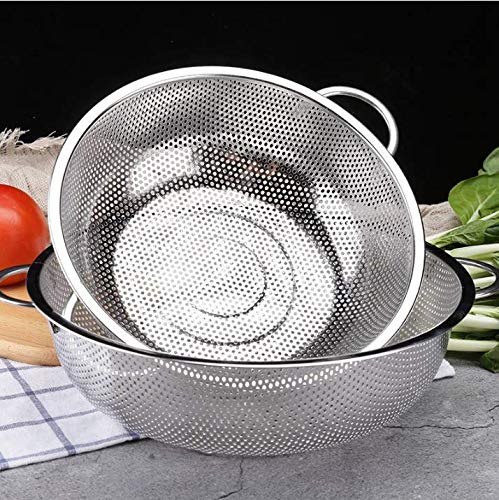 Colander Set Of 2, Heavy Duty Stainless Steel Micro-Perforated Strainer Mesh Colander With Handle For Draining Rinsing Washing P