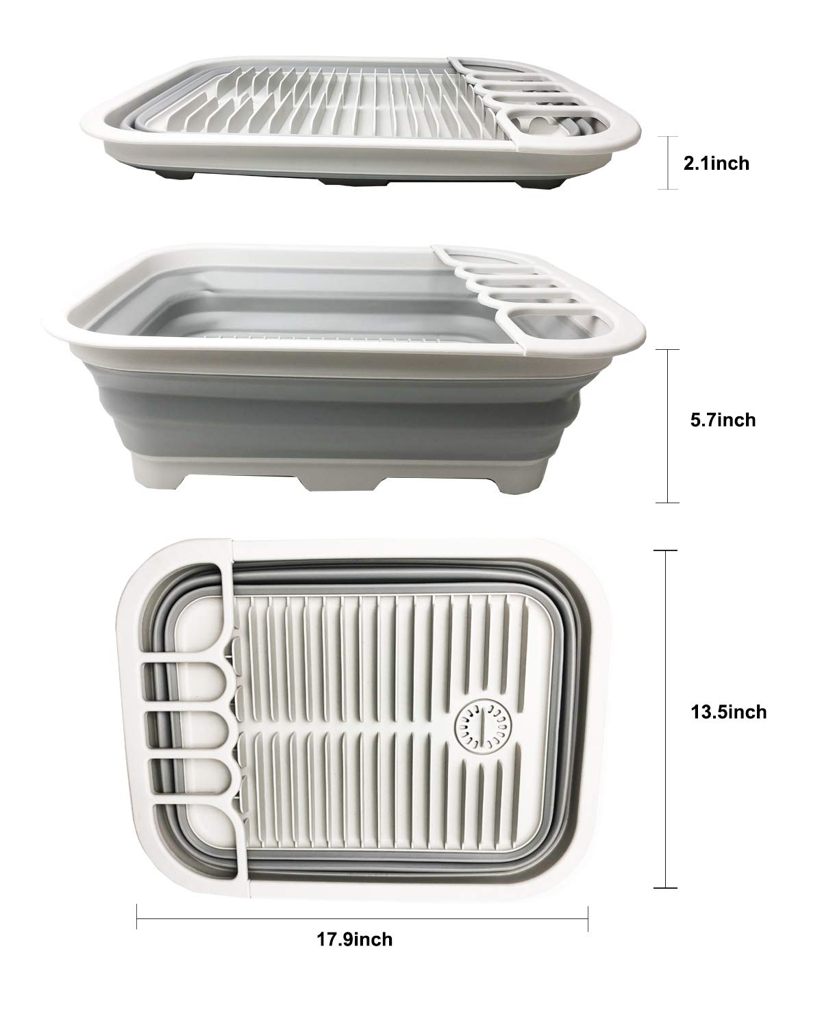 Sammart 12L (3.17 Gallon) Collapsible Dish Drainer With Swivel Spout - Foldable Drying Rack Set - Portable Dinnerware Organizer
