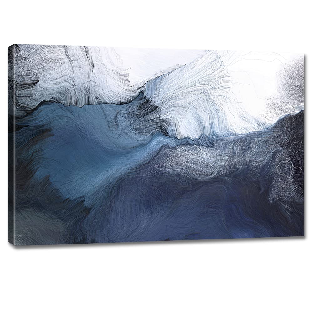 Canvas Wall Art Abstract Art Paintings Navy Blue Block And Line Graffiti Is Like Running Water On White Background Modern Artwor