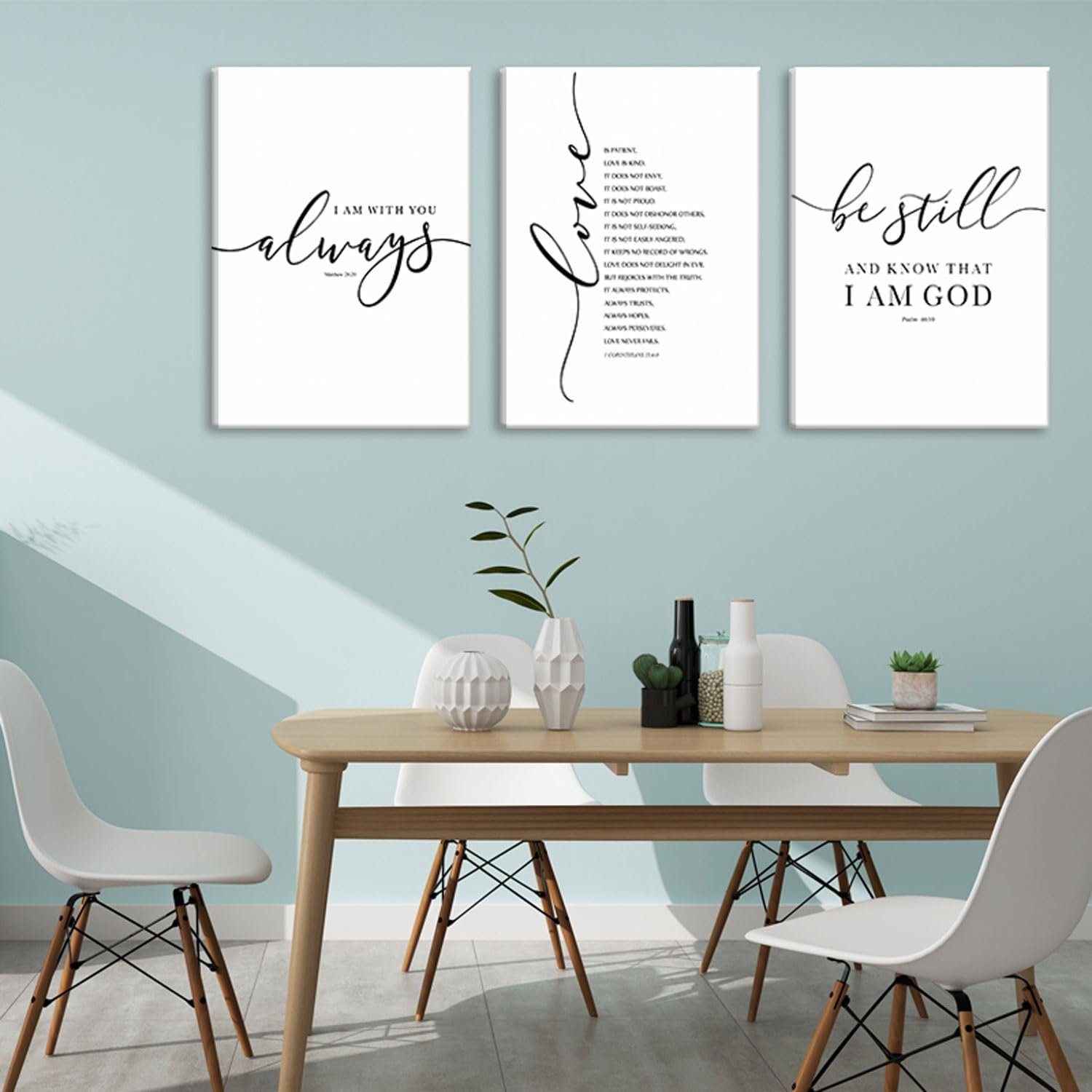 3Pcs Framed Bible Verse Canvas Wall Art Christian Scripture Posters Prints Inspirational Wall Decor Pictures Paintings For Livin