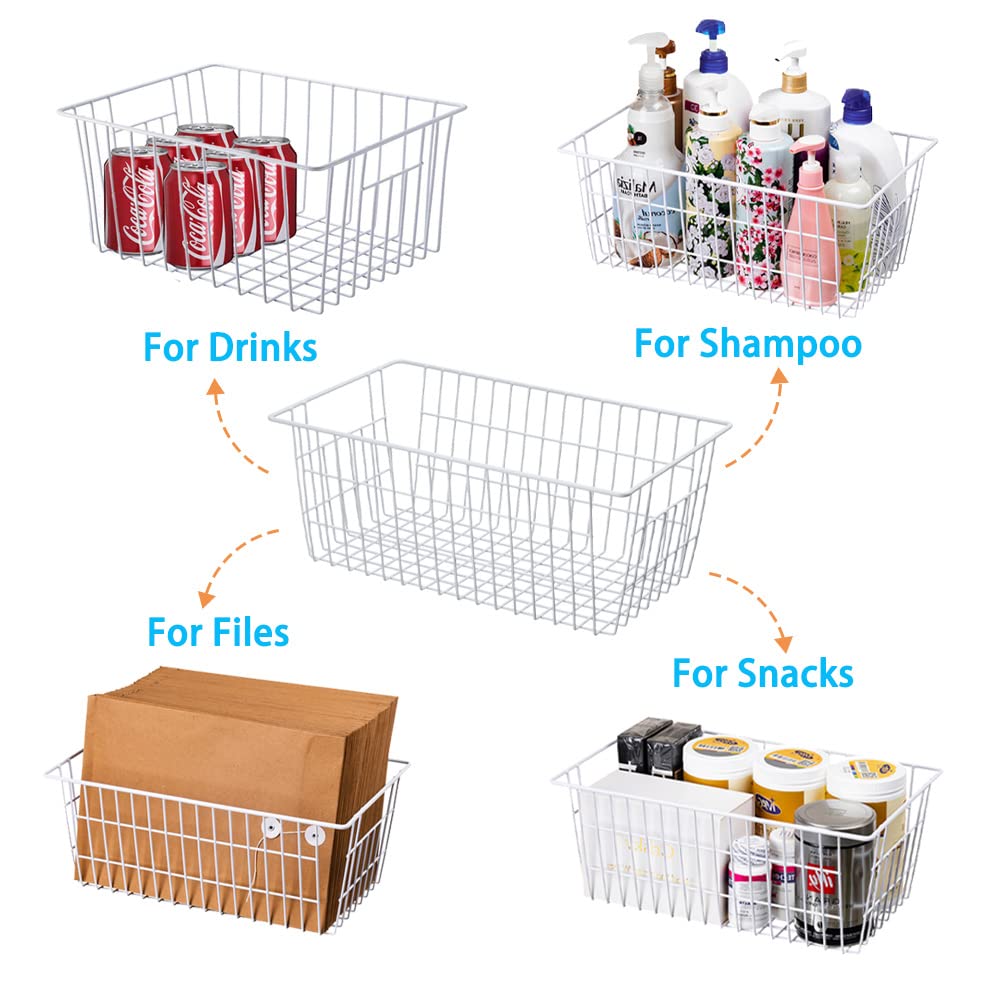 Sanno 14'' Wire Freezer Baskets Pantry Storage Bin,Farmhouse Metal Wire Storage Basket Freezer Storage Organizer Wire Storage Ba