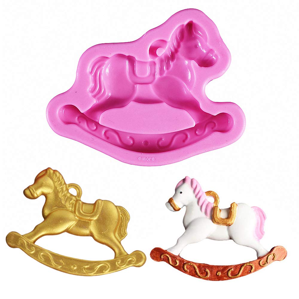 Rocking Horse Cake Fondant Mold, Wooden Horse Ride On Silicone Chocolate Candy Mold Sugar Craft Diy Baby Shower Cake Decorating