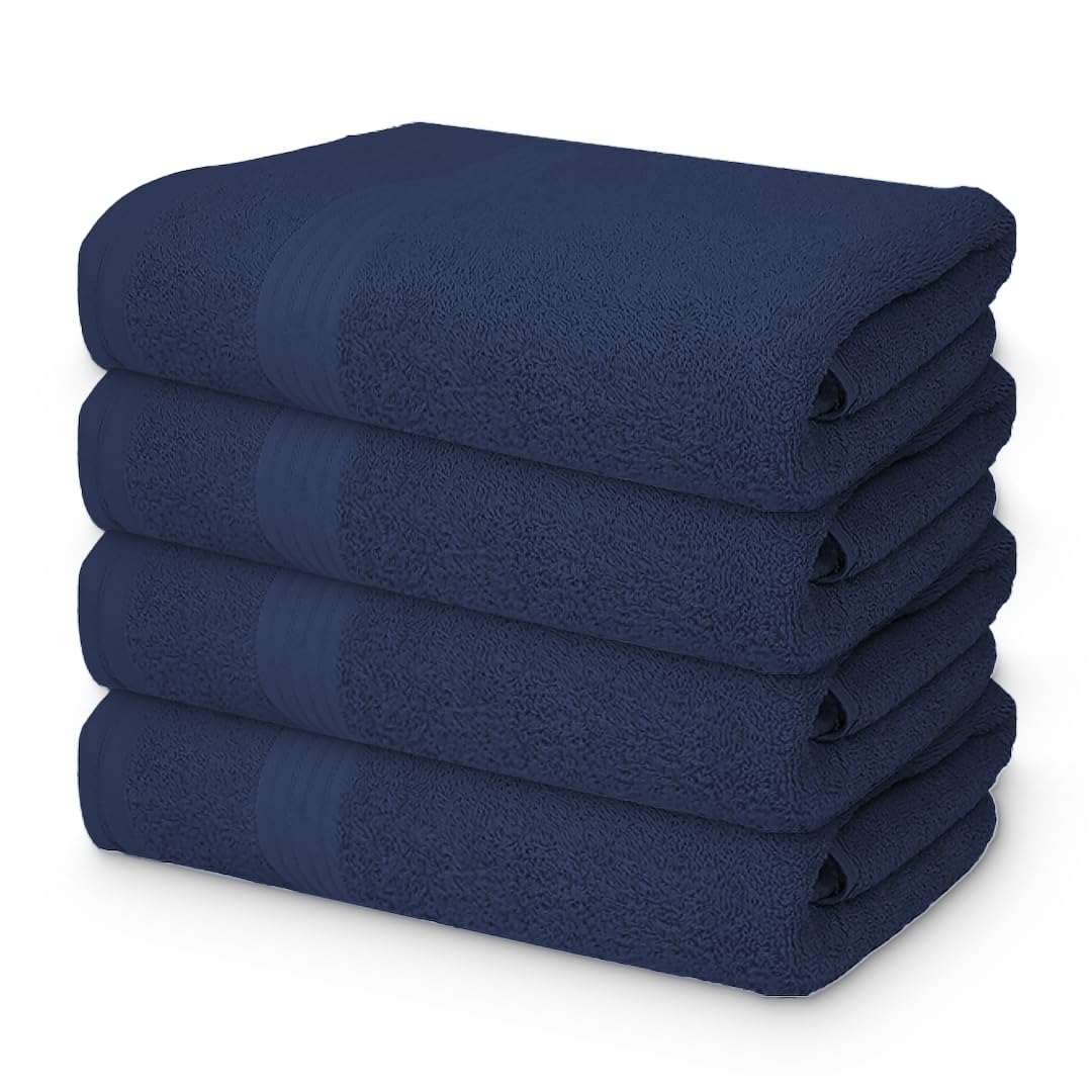 Textila 100% Cotton Extra Large Bath Towels - 30X60 (4-Pack, Navy Blue) - Highly Absorbent, Super Soft, And Luxurious For Bathro