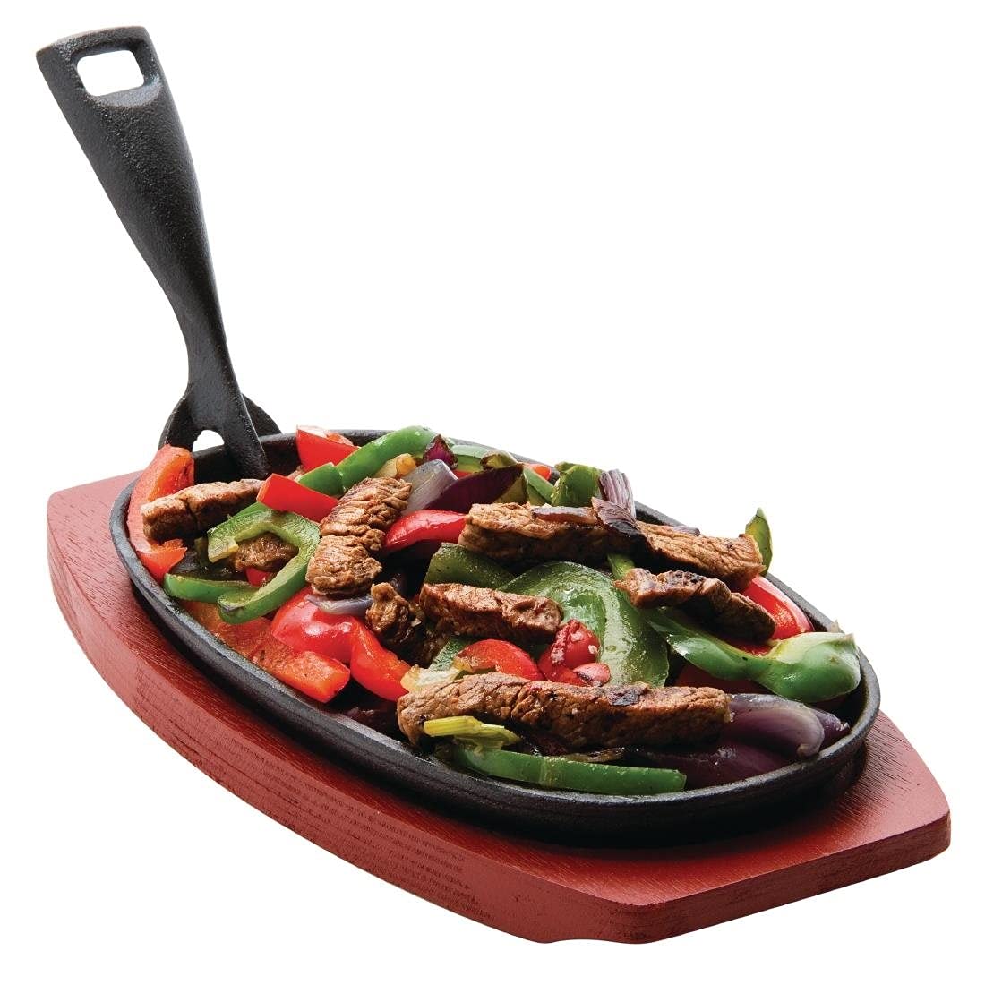 Vogue F464 Olympia Cast Iron Oval Sizzler With Wooden Stand Serving Dish, Black, 240(W) X 140(D) Mm