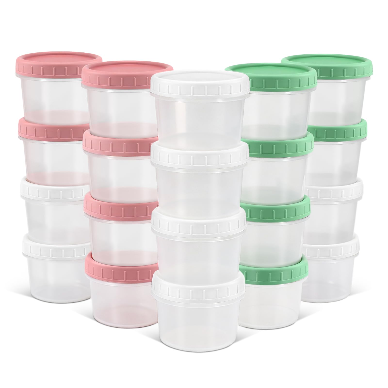 DEMORA 4 oz Small Plastic Containers with Twist on Lids [20 Sets], Stackable Little Food Storage Containers for Snack Lunch Meal