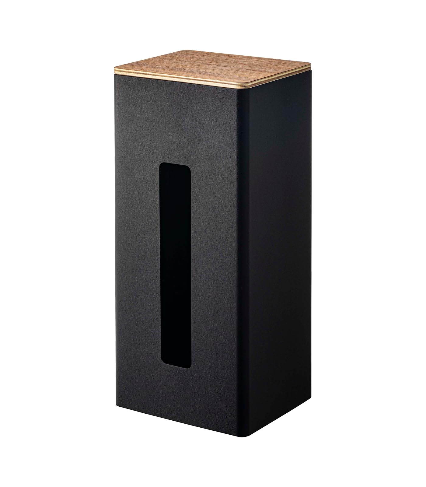 Vertical Double Sided Tissue Box Holder with Adjustable Divider- Metal Paper Or Bag Dispenser with Wooden Lid