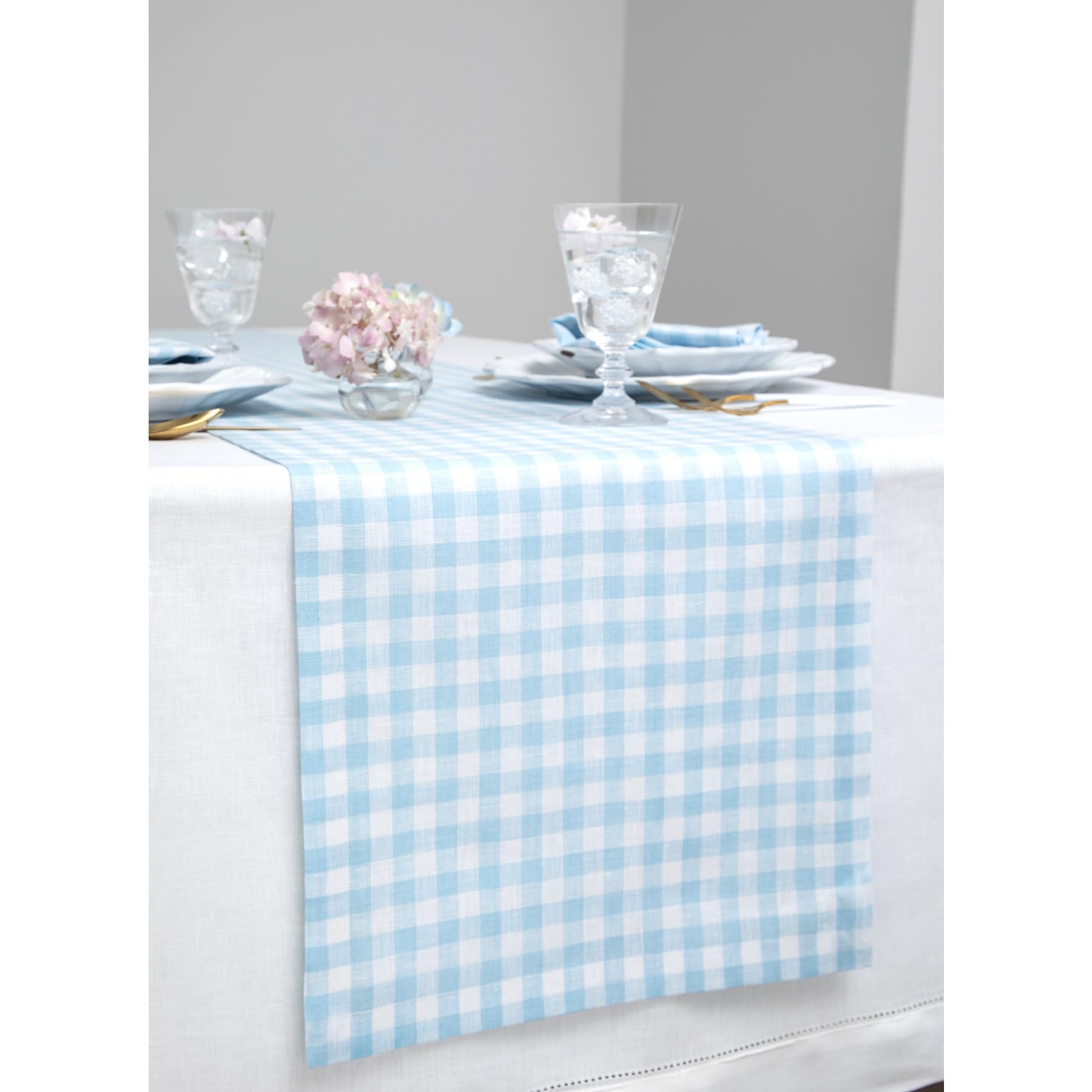 Solino Home Check Linen Table Runner 108 Inches Long - 100% Pure Linen Blue Bell Plaid Table Runner 14 X 108 Inch Ideal For Wedd