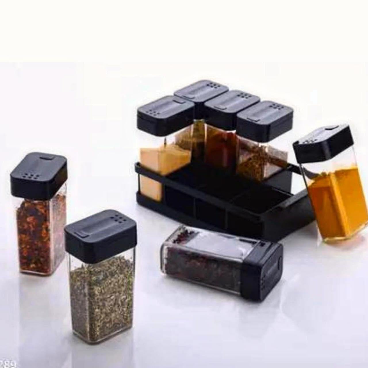 8 Pcs Spice Jar Set with Rack, Masala Storage Containers.