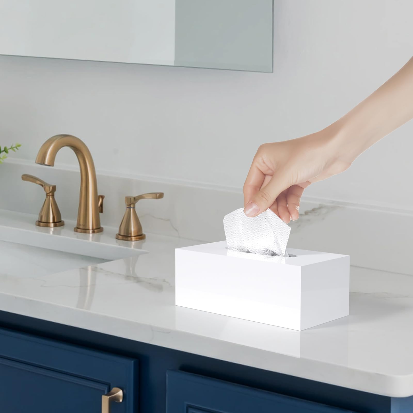 Silut Acrylic Tissue Box Cover, Tissue Box Holder, Tissue Box Cover Rectangle, Tissue Cover For Bathroom, Kitchen - White