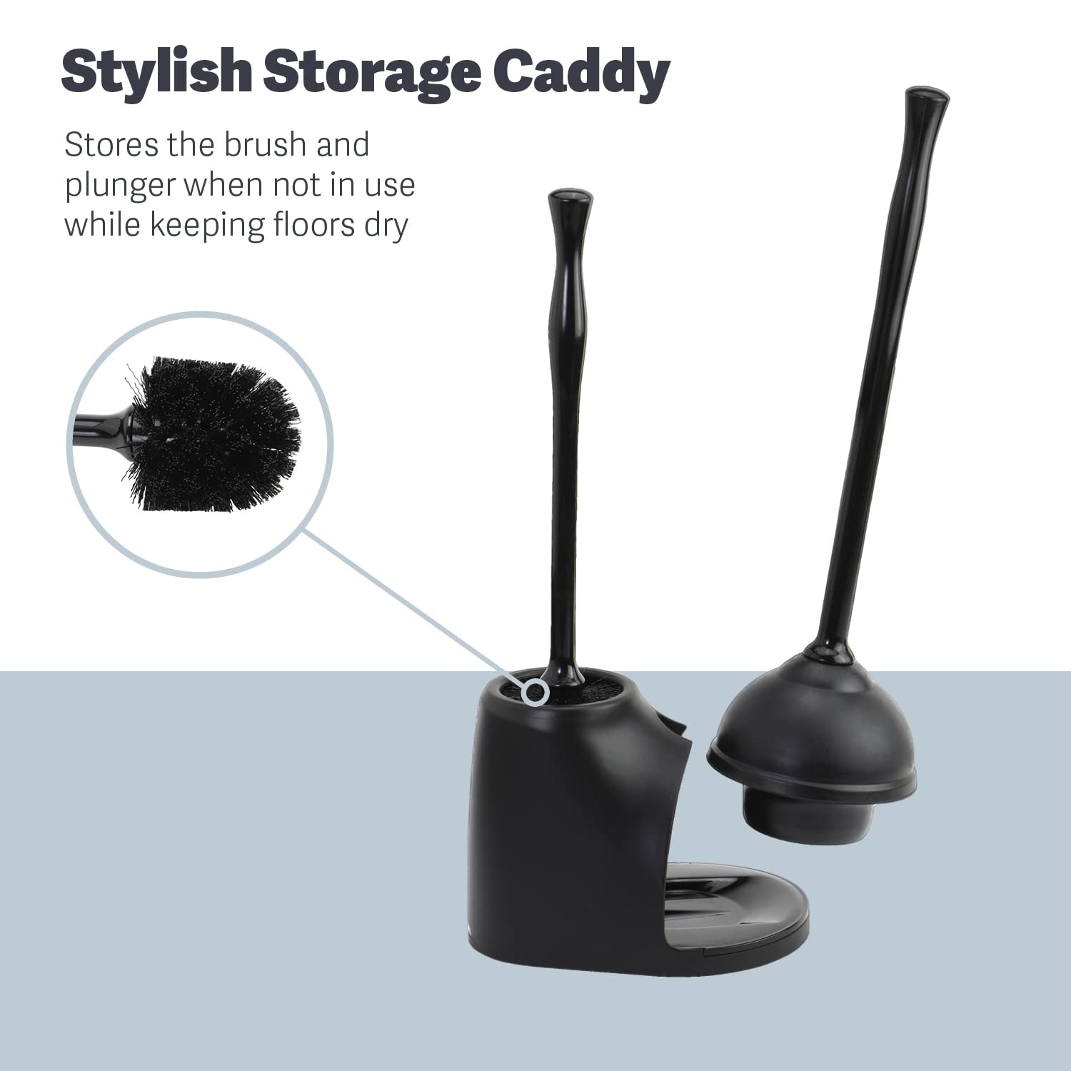 Casabella Bowl Brush & Plunger Combo - Heavy-Duty Toilet Plunger And Cleaning Brush, Ergonomic Handles, Durable Bowl Brush, Tack