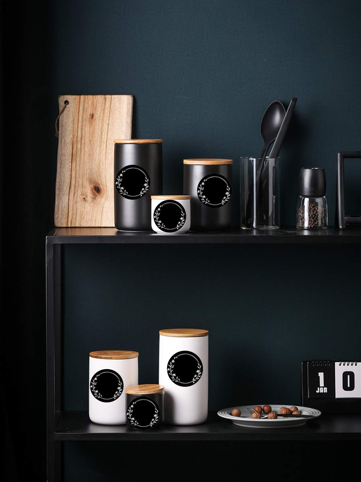 1.5 Inch Round Spice Jar Chalkboard Labels With Wreath Design Blackboard Stickers Kitchen Pantry Labels For Canning Bins,Contain