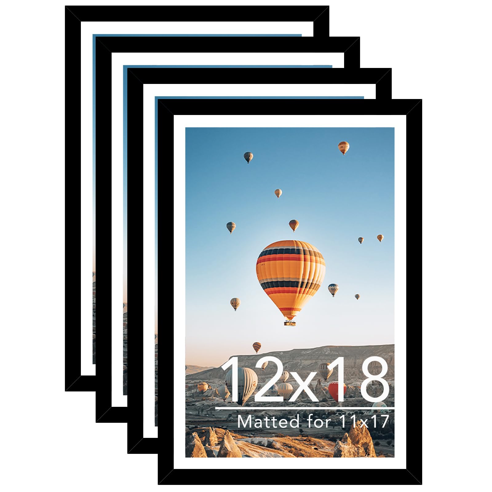 JCJMY 12x18 Picture Frame Set of 4 with 11x17 Mat, Display Photo 11x17 with Mat or 12 x 18 Without Mat, Wall Hanging Large 12 by