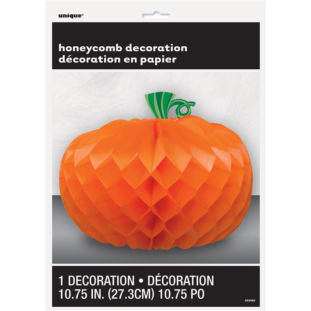 Orange Pumpkin Shaped Honeycomb Centerpiece (10.75) - Eye-Catching Decoration - Perfect For Fall Festivities & Halloween