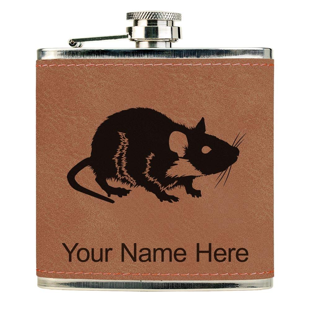 Faux Leather Flask, Rat, Personalized Engraving Included (Dark Brown)