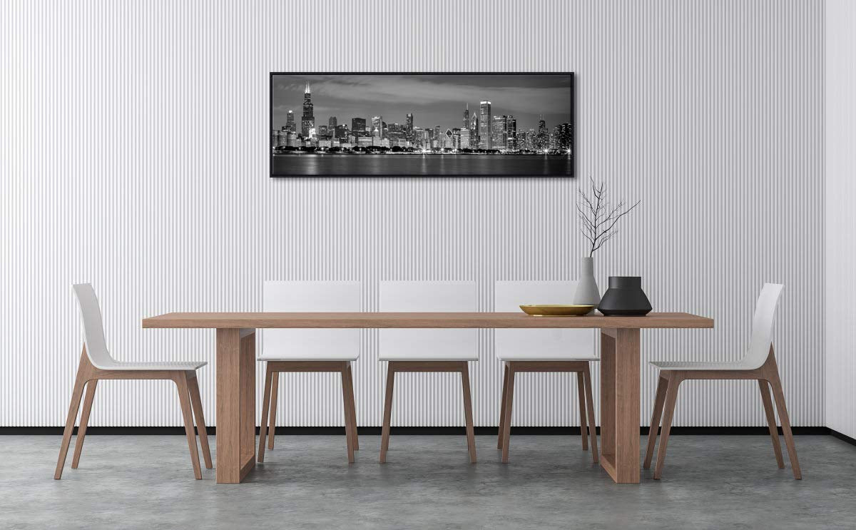 Wieco Art Framed Wall Art Chicago City Center Skyline Black And White Wall Decor Canvas Prints Modern Cityscape Wall Decorations