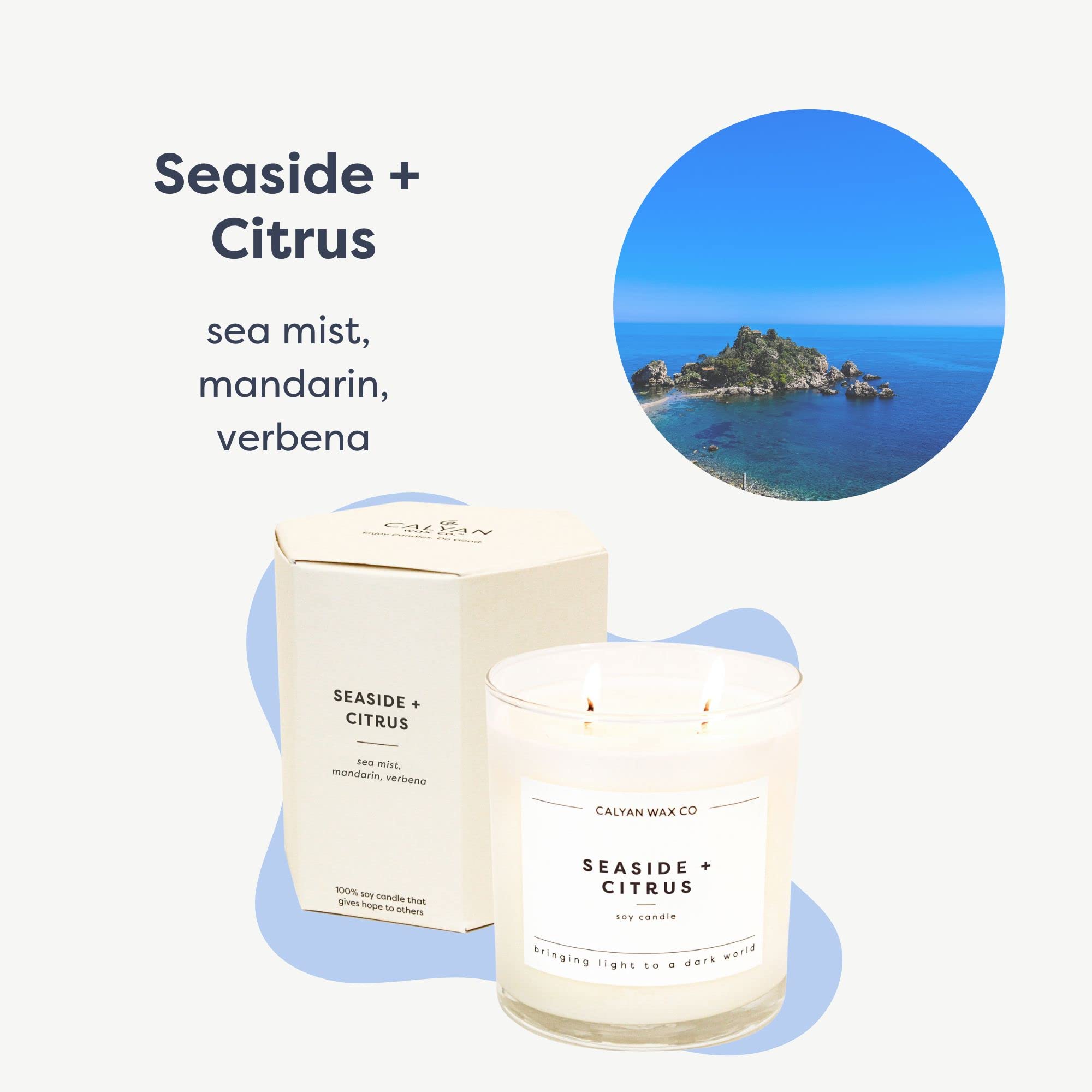 Calyan Wax Scented Candle Seaside & Citrus Candle for The Home Scented with Mandarin & Verbena, Soy Wax Aromatherapy Candle in G