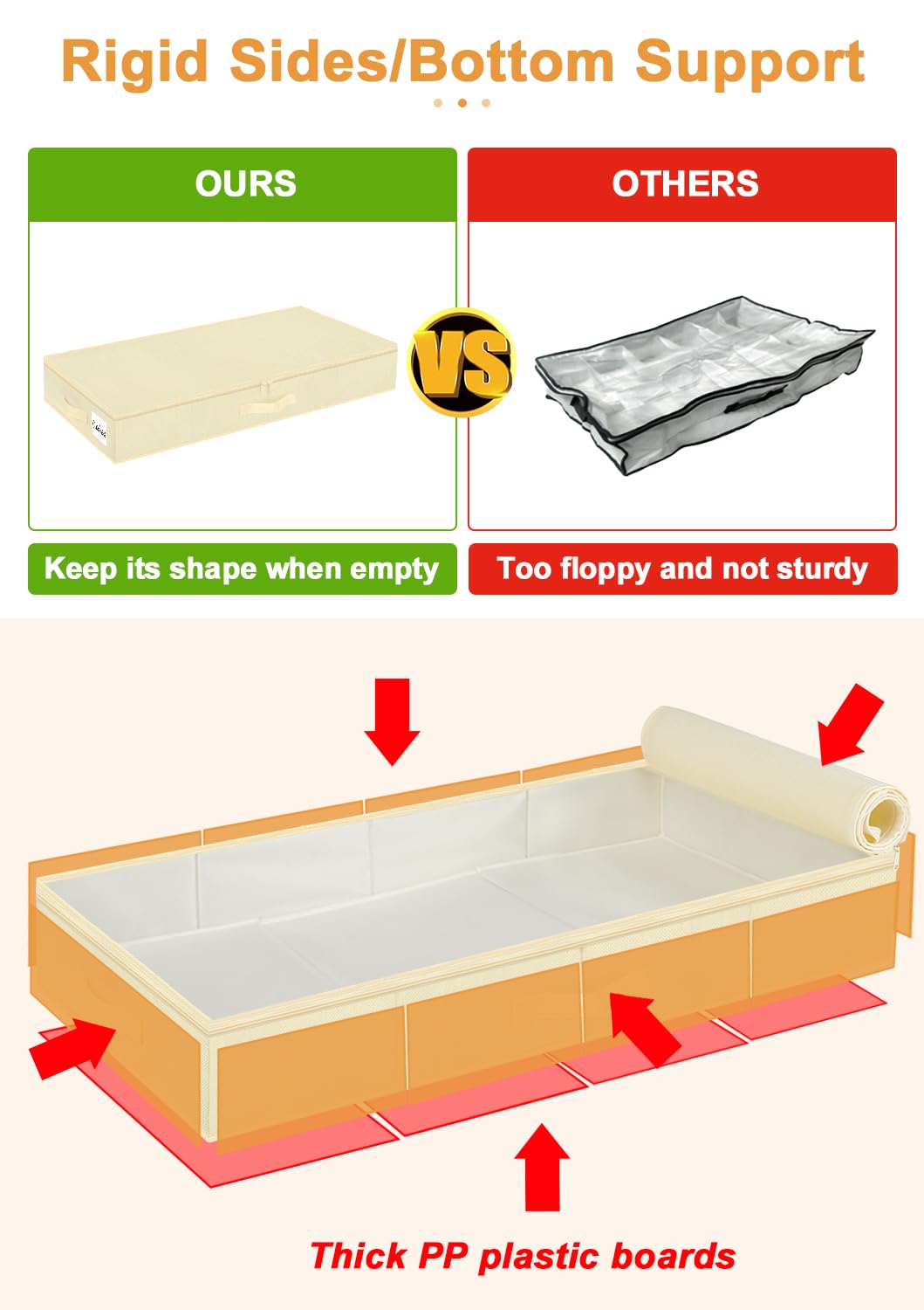 punemi 4.5 Inch Tall Low Profile Under Bed Storage Containers Bins, 2Pcs Shallow Flat Underbed Clothes Storage With Sturdy Struc