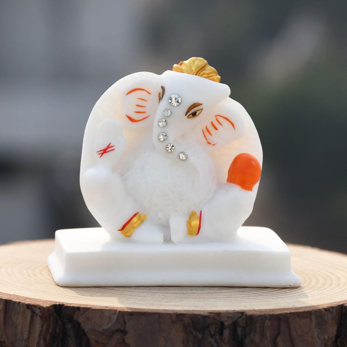 Saugat Traders Ganesh Idol For Card Dashboard - White Ganesha Statue - Small Ganesh Idol Murti Ganesh Ji For Good Luck Gifts