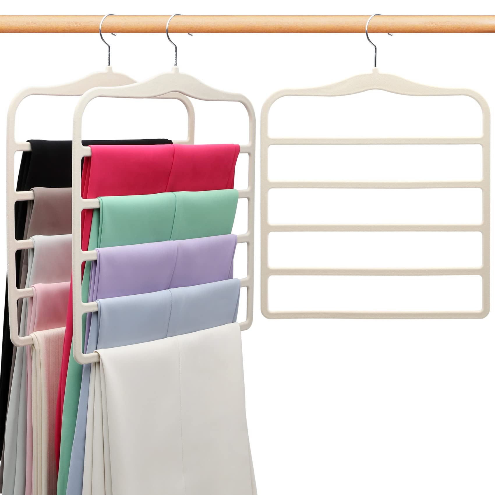 Closet Organizers And Storage,3 Pack Velvet Pants-Hangers-Space-Saving,Non Silp 5 Tier Scarf Jeans Closet Organizer,Dorm Room Es