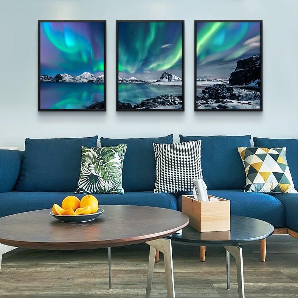 Mhartk66 Black Framed Wall Art Living Room Large Size Wall Decor Bedroom Abstract Wall Pictures Office Wall Decoration Blue Auro