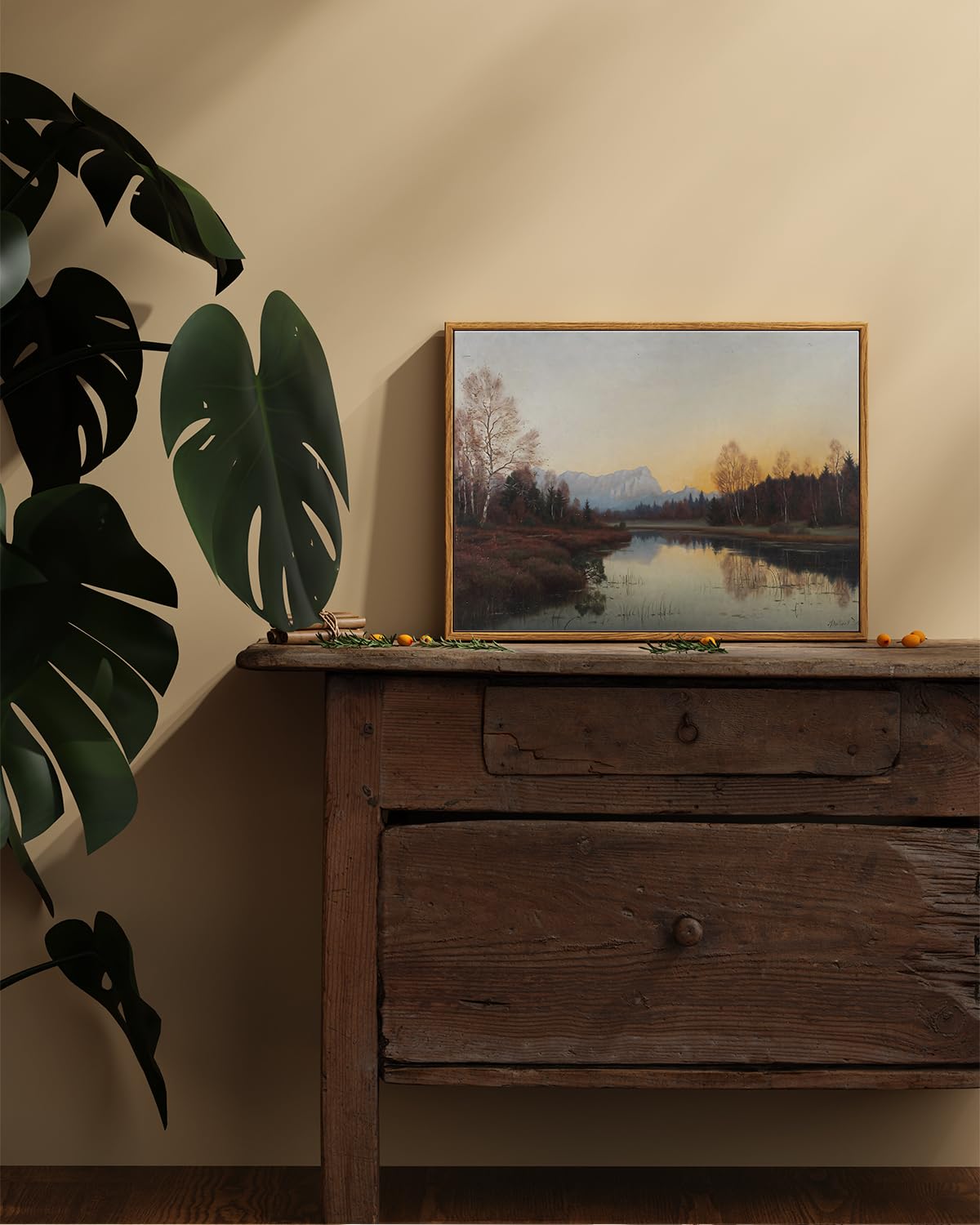 Arpeotcy Vintage Framed Fall Wall Art Decor, Living Room Bedroom Autumn Landscape Pictures Wall Decor, Large Canvas Prints Art,