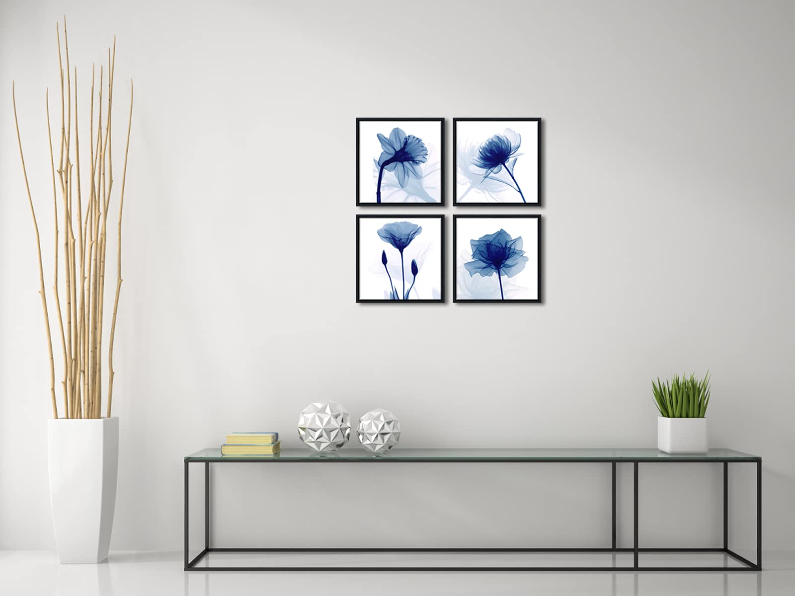 Pyradecor Black Framed Blue Flickering Flower Modern Abstract Paintings Canvas Wall Art Grace Floral Pictures On Canvas Prints 4