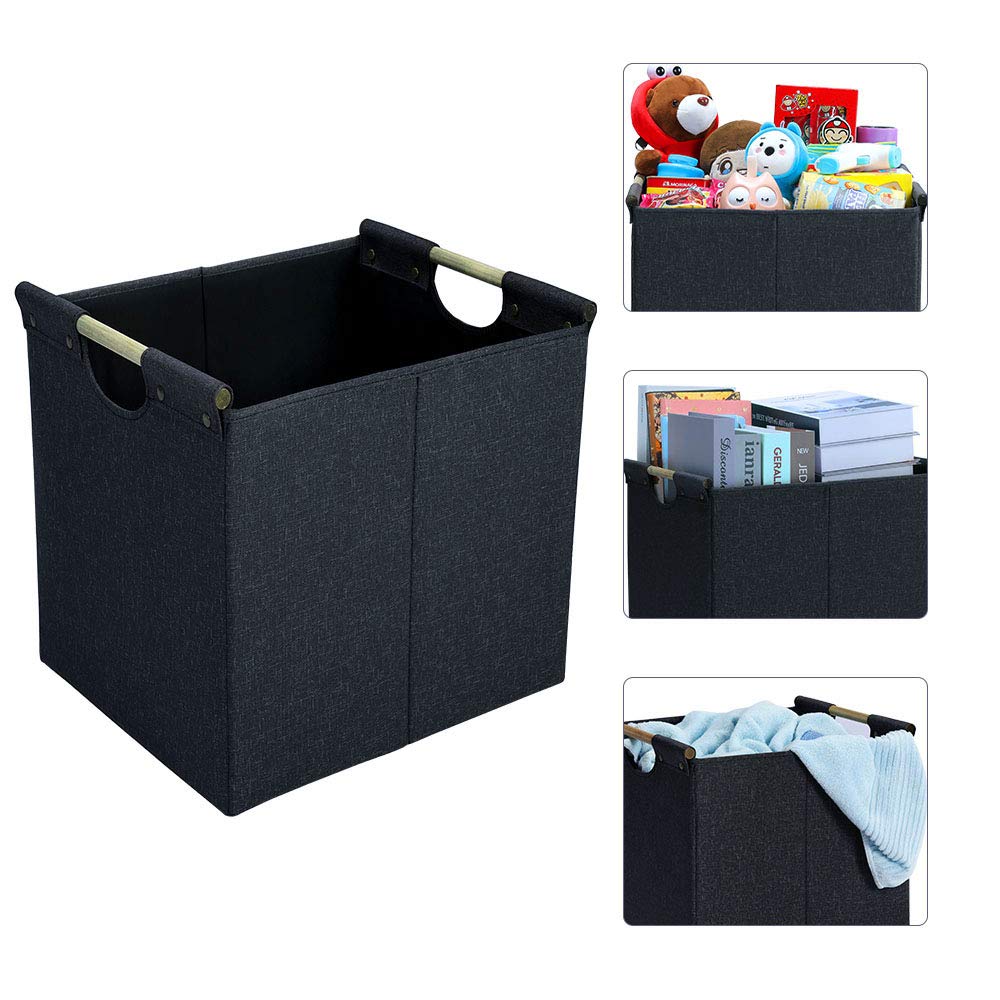 Hoonex Collapsible Storage Bins, 13X13X13In Storage Cubes Linen Fabric, 3 Pack, Storage Baskets With Wooden Carry Handles And St